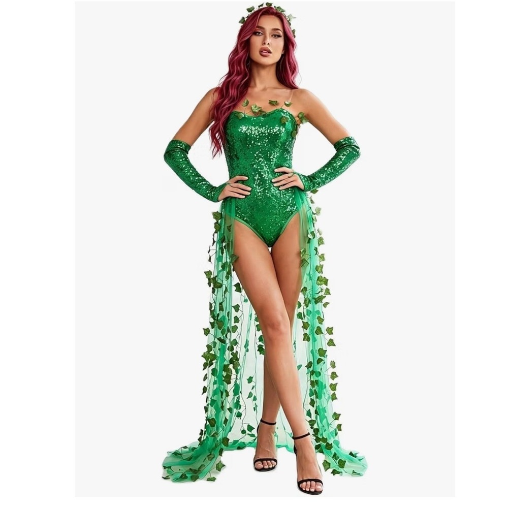 NWOT Poison Ivy Halloween Costume green cosplay size Large 5piece